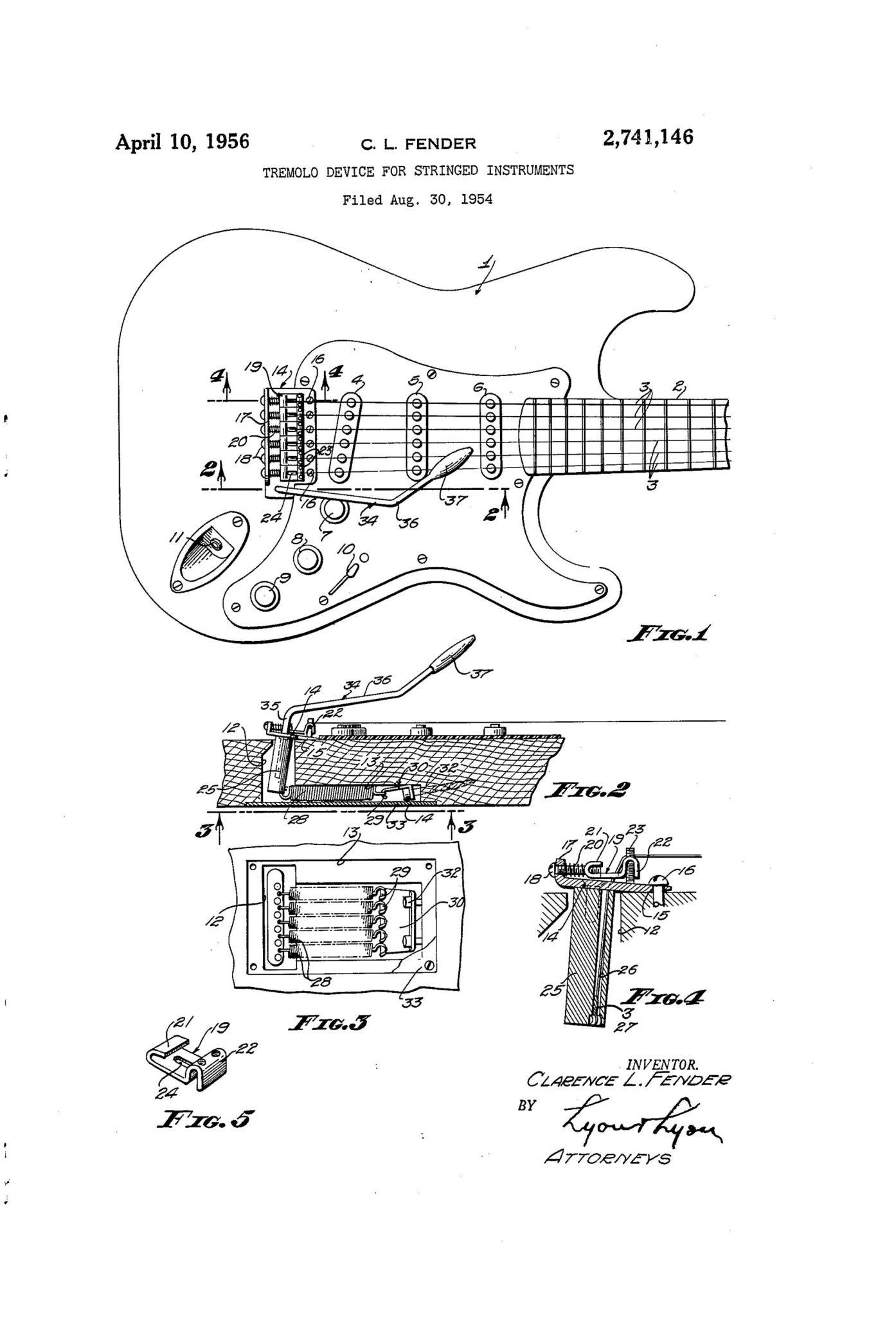 Patent-Zeichnung der Fender Stratocaster